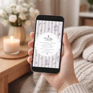 INVITACIÓN DIGITAL DE COMUNIÓN CRUZ Y LILAS MARTA