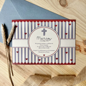 INVITACIÓN DE COMUNIÓN MARCOS CRUZ Y CORAZONES