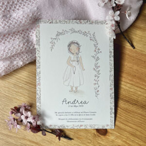 INVITACIÓN DE COMUNIÓN ARCO DE FLORES ANDREA