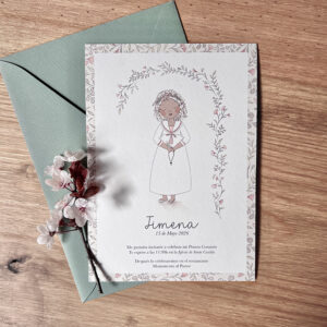 INVITACIÓN DE COMUNIÓN ARCO DE FLORES JIMENA